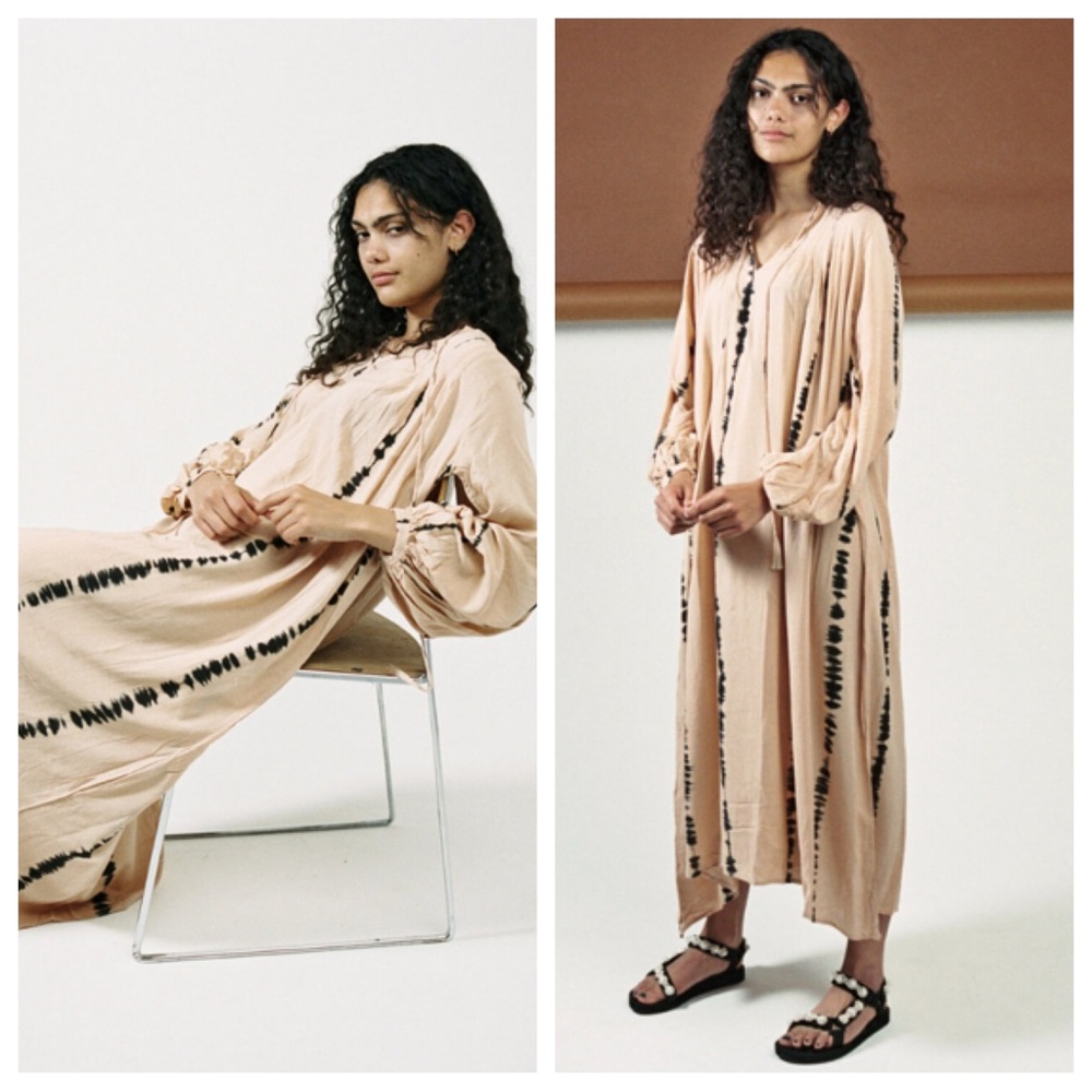 Natalie Martin Beige and Black Tie-Dye Dress